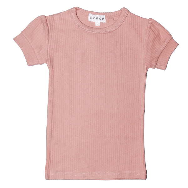 Bopop Pink with Red Trimming Scalloped Short Sleeve Tee
