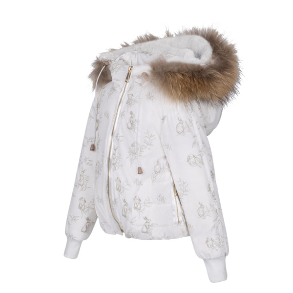 Manteau Jr. Taupe Baby Bunny Printed Coat