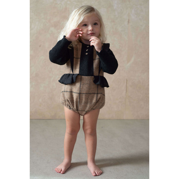 Popelin Beige Plaid Woollen Romper Suit With Frill (MOD 3.1)