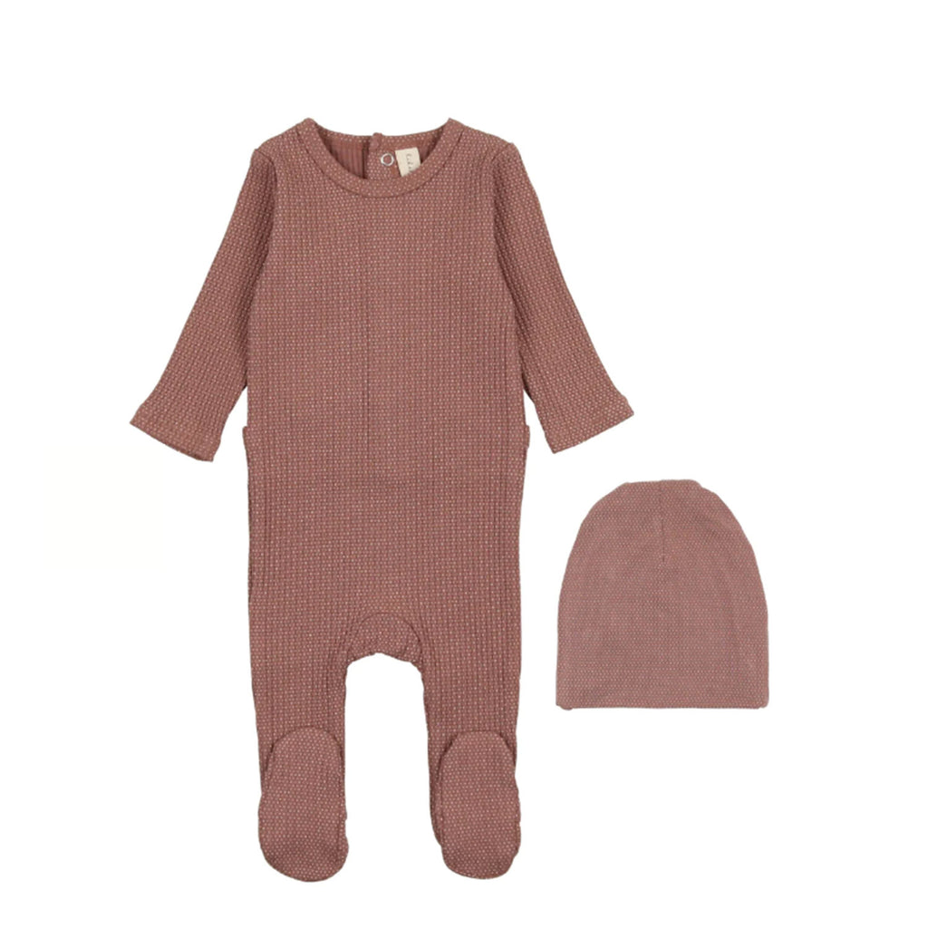 Lilette By Lil Legs Dotted Rib Footie Set Mulberry/Ivory | Buttons Bebe