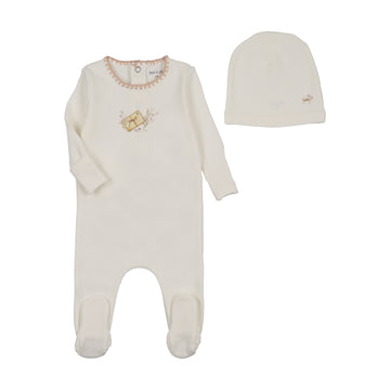 Bee & Dee Mail And Flowers Footie/Beanie Chalk White Girls Foldover Cuff
