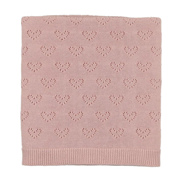 Mema Knits Peach Dust Heart Pointelle Knit Blanket (M322B)