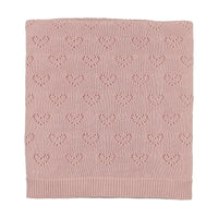 Mema Knits Peach Dust Heart Pointelle Knit Blanket (M322B)