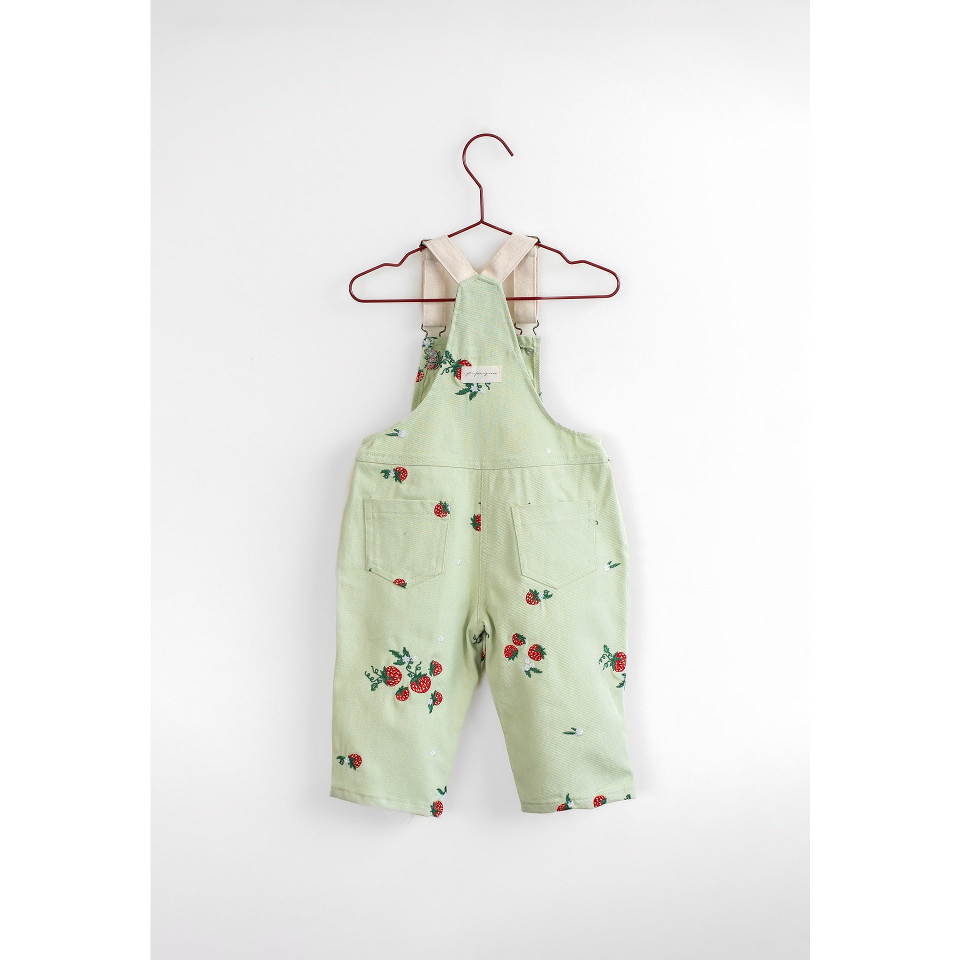 Please Mom Mint Strawberry Overalls | Buttons Bebe