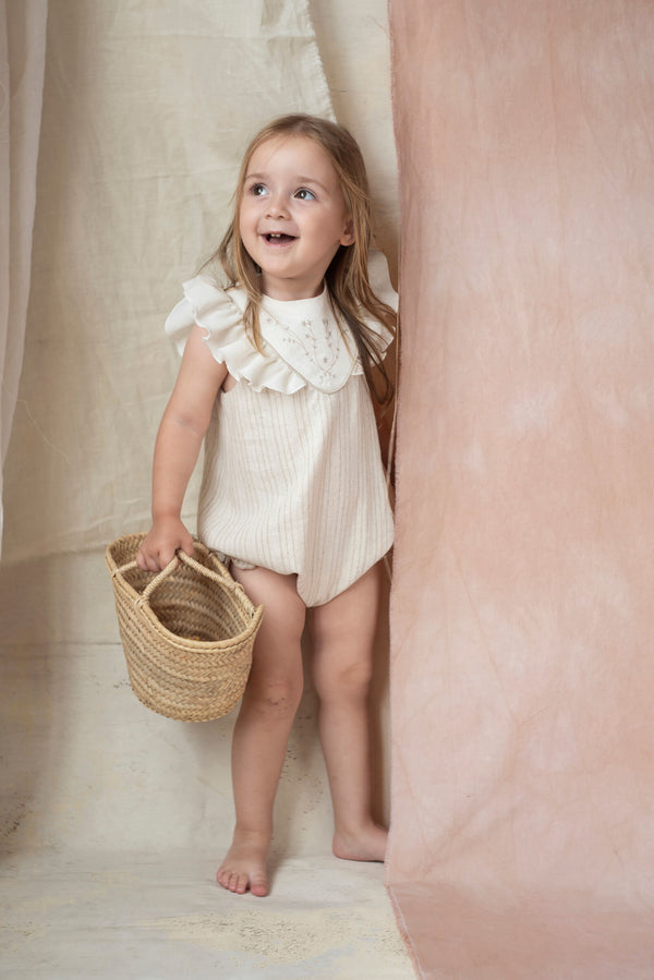 Popelin Lurex romper suit with embroidered yoke (Mod.1.1)