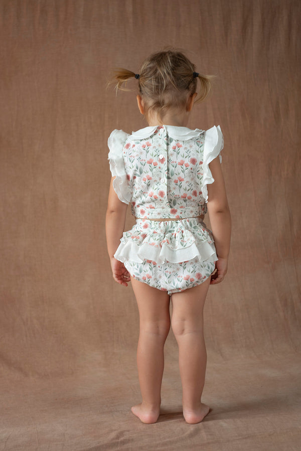 Popelin Poppy pattern short top with double baby collar (Mod.13.3)
