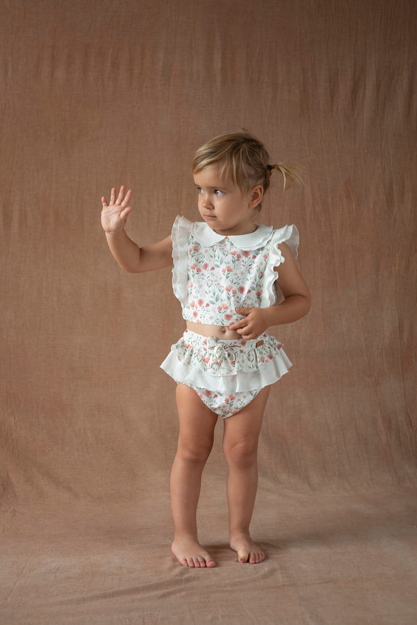 Popelin Poppy pattern short top with double baby collar (Mod.13.3)