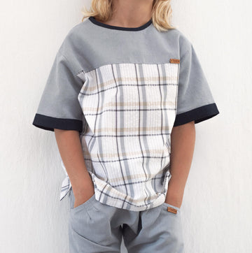 Popelin Mod 19.3 Blue plaid yoke shirt