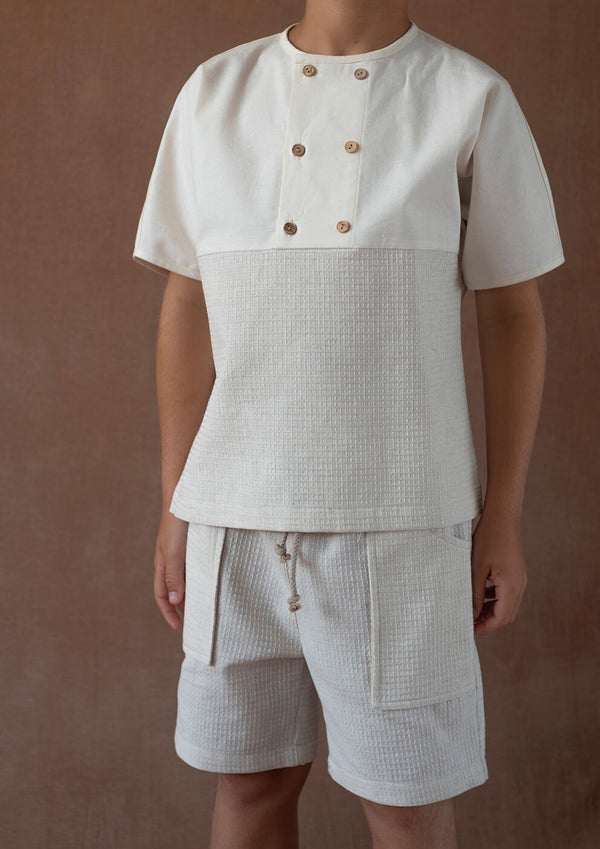 Popelin Sand waffle fabric shirt with double breasted buttons (Mod.20.1)