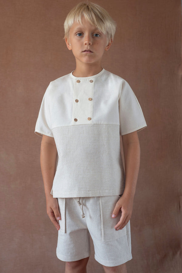 Popelin Sand waffle fabric shirt with double breasted buttons (Mod.20.1)