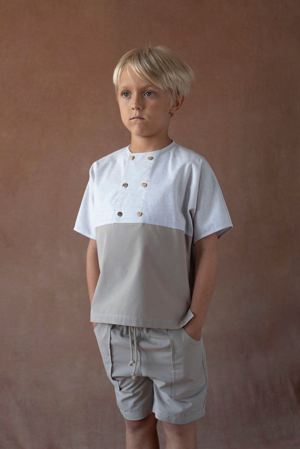 Popelin Taupe shirt with double breasted buttons (Mod.20.2)