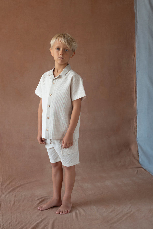 Popelin Sand waffle fabric shirt with lapel collar (Mod.21.3)