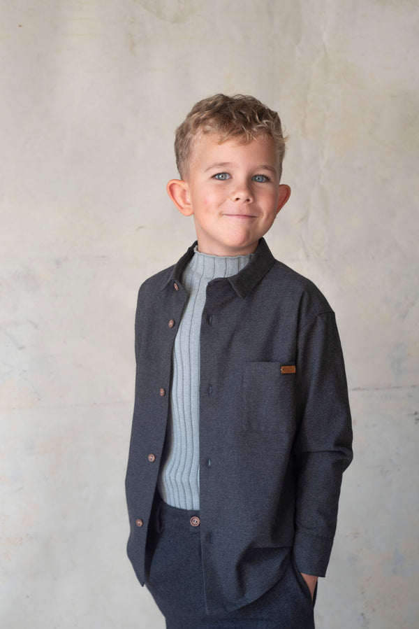 Popelin Grey Melange Funnel Collar Ribbed Jersey (25.3)