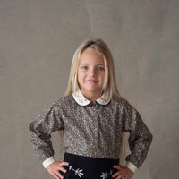 Popelin Green Flower Print Shirt With Baby Collar And Puffed Sleeves (Mod 26.5)