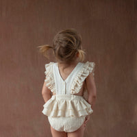 Popelin Off-white romper suit with embroidered bib (Mod.3.1)