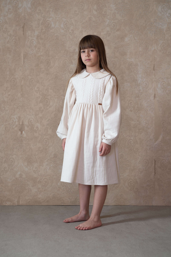 Popelin Off-White Two-Tone Dress With Baby Collar (Mod 31.1)