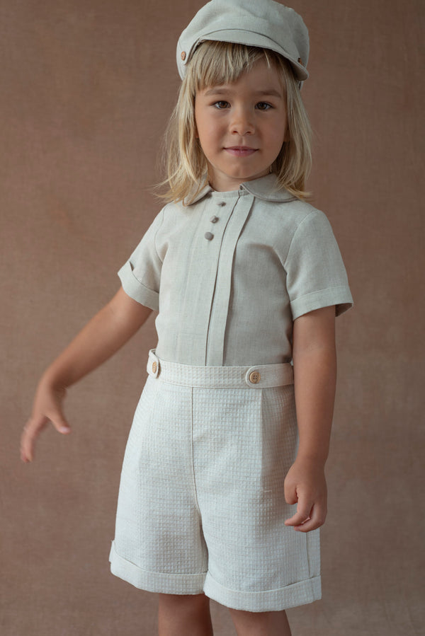 Popelin Sand waffle fabric bermuda shorts with turn-ups (Mod.31.1)