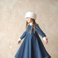 Popelin Blue Velvet Dress With Cape-Style Skirt And Embroidered Collar (Mod 32.1)