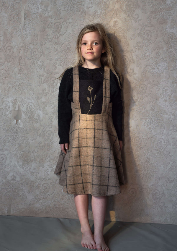 Popelin Beige Plaid Dungaree Dress With Embroidered Yolk (Mod 35.2)