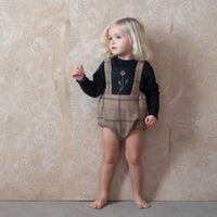 Popelin Beige Plaid Woollen Romper Suit With Bib And Straps (MOD 4.2)