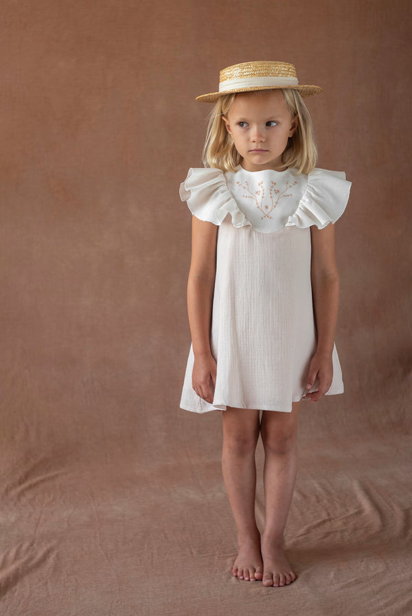Popelin Dusty pink short dress with embroidered yoke (Mod.40.2)