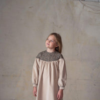 Popelin Beige Velvet Floral Dress With Yoke (Mod 41.2)