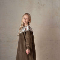 Popelin Green Velvet Floral Dress With Yoke (Mod 41.3)