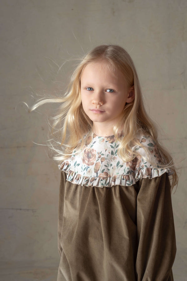 Popelin Green Velvet Floral Dress With Yoke (Mod 41.3)