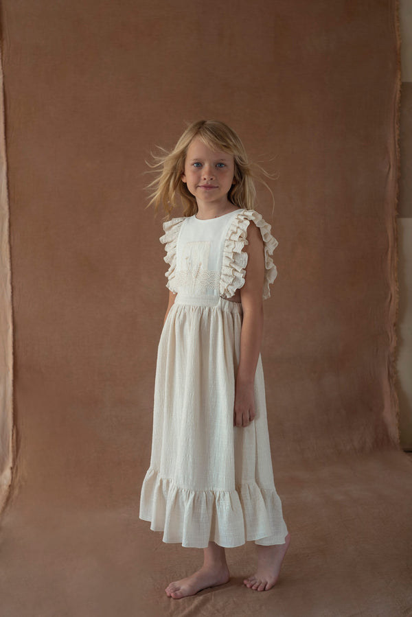 Popelin Off-white dress with embroidered bib (Mod.42.1)
