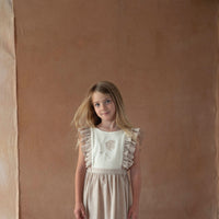Popelin Sand dress with embroidered bib (Mod.42.3)