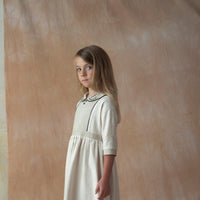Popelin Silver lurex dress with yoke and embroidered baby collar (Mod.44.2)