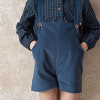 Popelin Blue Velvet Short Romper Suit With Pockets (Mod 7.2)