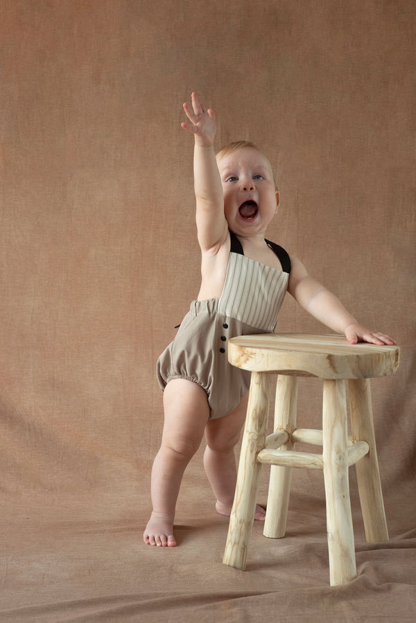 Popelin Taupe dungarees with straps (Mod.7.2)