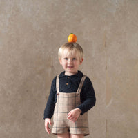 Popelin Beige Plaid Woollen Short Romper Suit With Pockets (Mod 7.7)