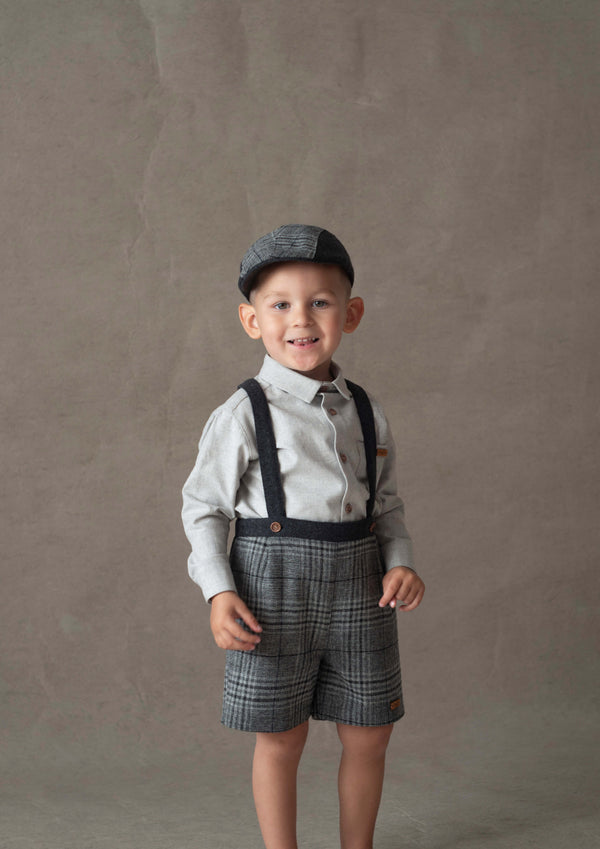 Popelin Grey Plaid Woollen Short With Crossover Straps (Mod 8.3)