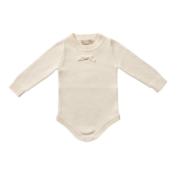 Numu Velvet Bow Mockneck Onesie - Cream