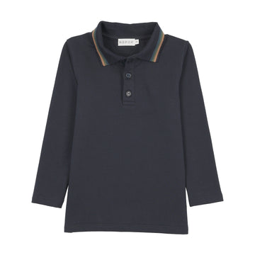 Bopop Navy with MultiColor Striped Collar - Cotton Polo (Polo Collection) N490