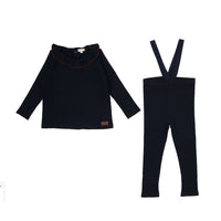 Lil Legs Ruffle Collar Ribbed Set Navy/Red Contrast