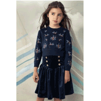 Belati Navy Crossstitch Embroidered Round Neck Knit (BKN363)