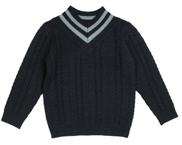 Noma Blue V Neck Herringbone Pattern Knit (NKN207)