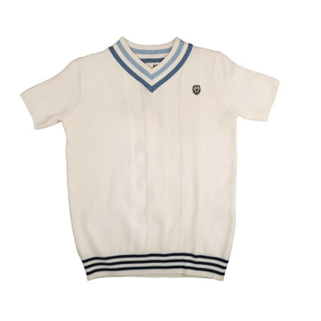 Noma White Multi Stripe Rib Textured Short Sleeve Knit (NKN741)