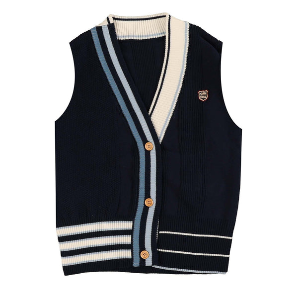 Noma Navy Multi Stripe Rib Textured Buttoned Vest (NKN742)