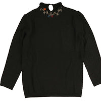 Noma Black Floral Embroided Neck Turtleneck (NKN752)