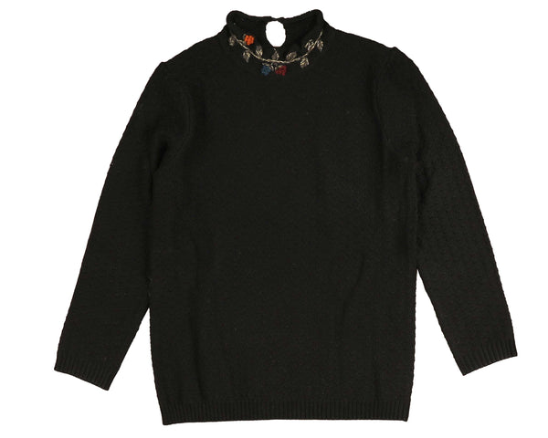 Noma Black Floral Embroided Neck Turtleneck (NKN752)