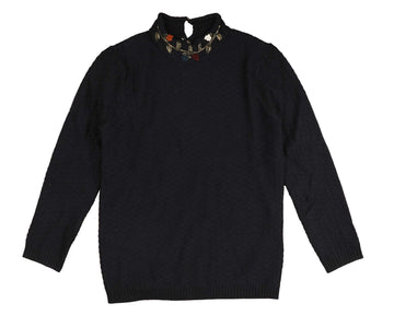 Noma Navy Floral Embroided Neck Turtleneck (NKN752) runs small size up