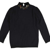 Noma Navy Floral Embroided Neck Turtleneck (NKN752)