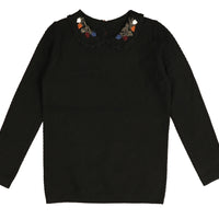 Noma Black Floral Embroided Peter Pan Knit (NKN758)