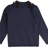 Noma Navy Floral Embroided Peter Pan Knit (NKN758)