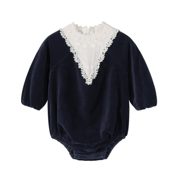 Nou Nelle Navy Corduroy Lace Romper