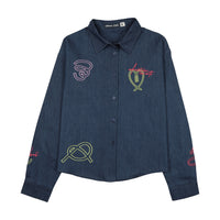 Urban Edge Navy Neon Embroidered Denim Shirt
